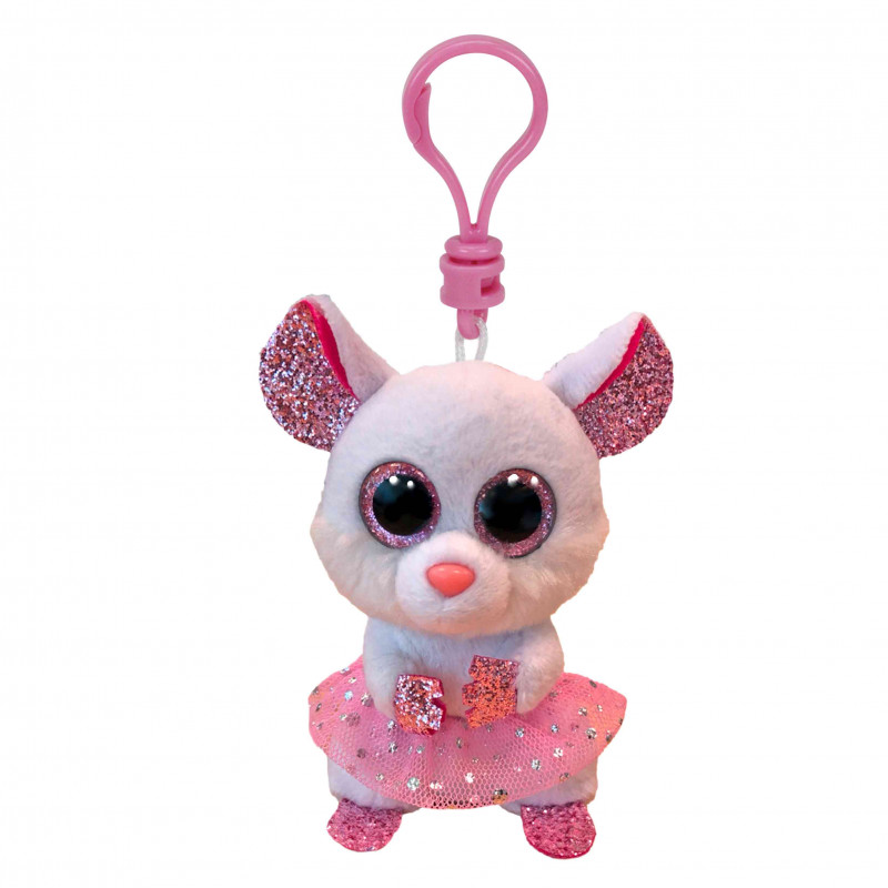 TY Beanie Boos Nina Χνουδωτό Κλιπ Ποντικάκι Με Τουτού Λευκό Και Ροζ 8.5εκ(1607-35246)