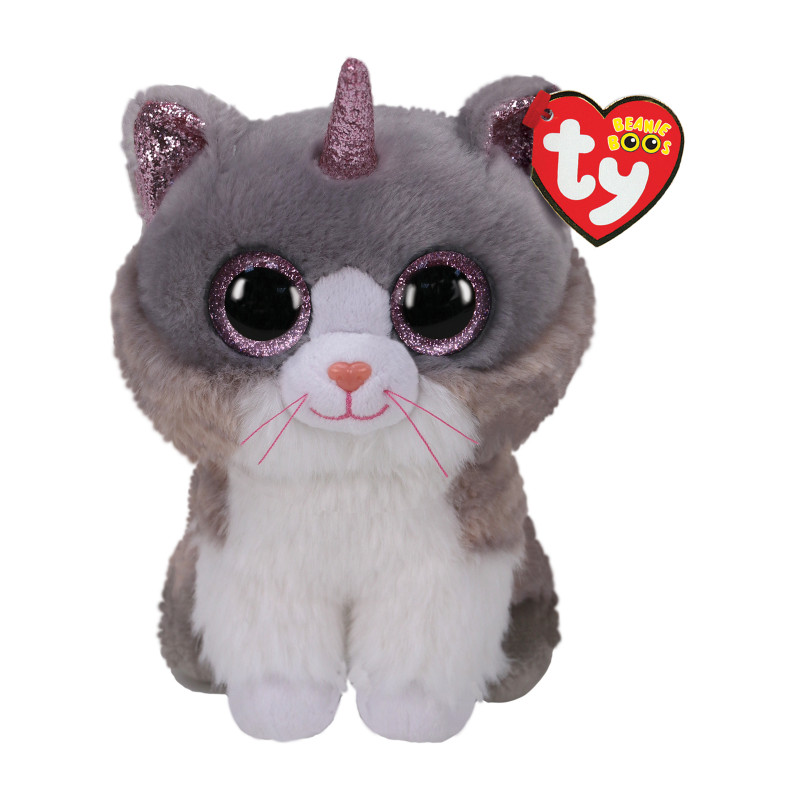 TY Beanie Boos Asher Χνουδωτό Γατούλα Μονόκερος Λευκή Και Γκρι 23εκ(1607-36477)