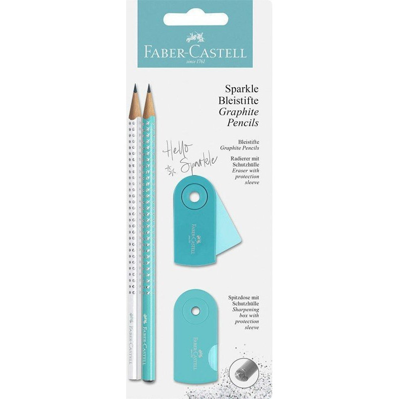 Faber Castell Sparkle Set B Pencils with Eraser+Pearl White-Turquoise Scraper (12309745)