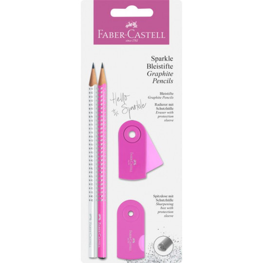 Faber Castell Pencils Grip Sparkle II White/Pink & Mini Sleeve Eraser & Scraper (12309746)