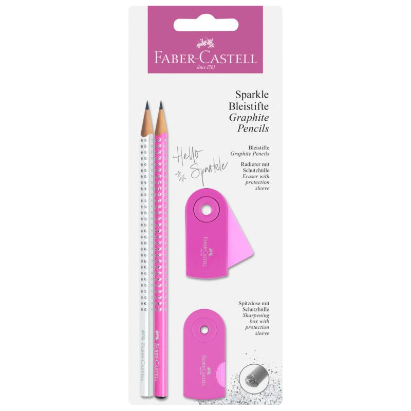 Faber Castell Μολύβια Grip Sparkle ΙΙ Λευκό/Ροζ & Mini Γόμα Sleeve & Ξύστρα (12309746)