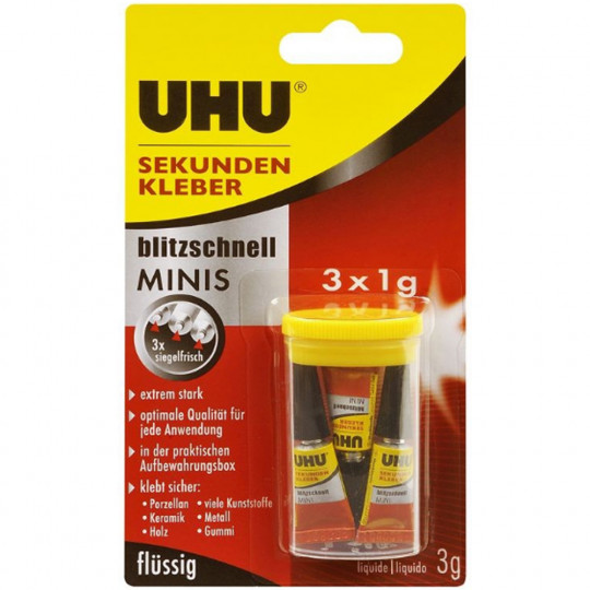 UHU κόλλα ρευστή super glue minis (3g) (3+1)