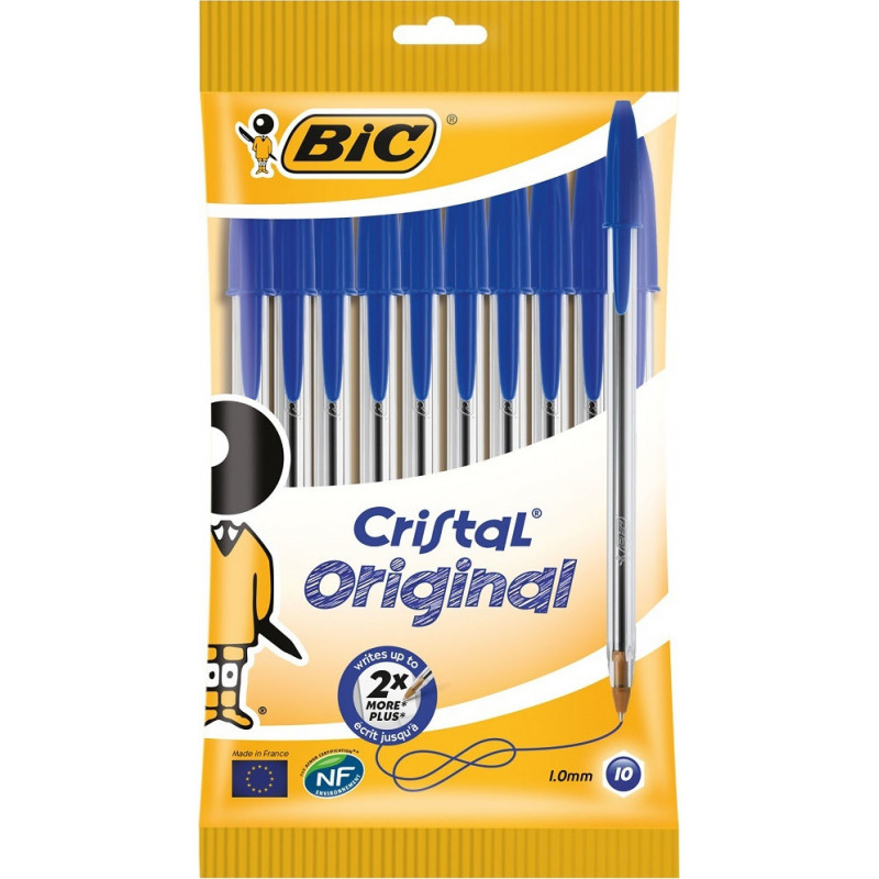 Bic Στυλό Μπλε Mελάνι 10τμχ Cristal Original Με Μύτη 1mm  (830863)