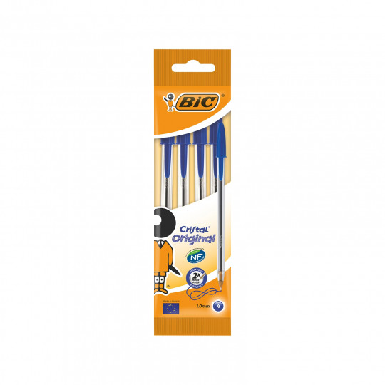 Bic Στυλό 1.0mm με Μπλε Mελάνι 4τμχ Cristal Original (8308601)