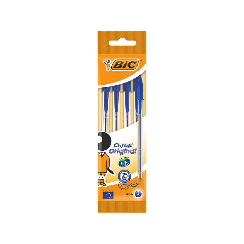 Bic Στυλό 1.0mm με Μπλε Mελάνι 4τμχ Cristal Original (8308601)