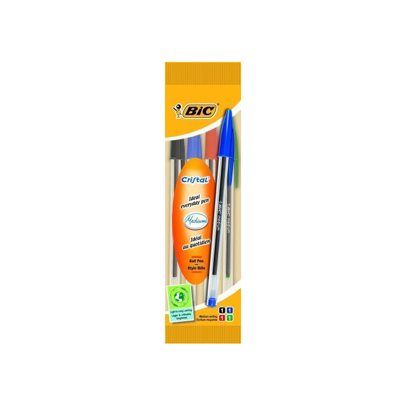 Bic Στυλό 1.0mm με Πολύχρωμο Mελάνι 4τμχ Cristal Original (8308621)