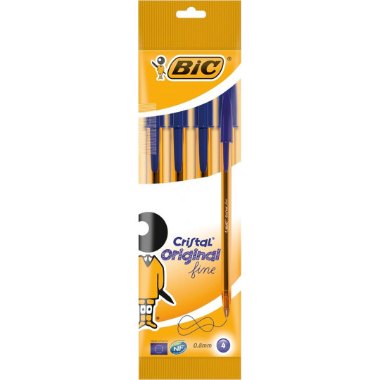 Bic Στυλό Cristal 0.8mm Μπλέ 4τεμάχια (872721)