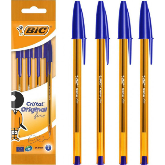 Bic Στυλό Cristal 0.8mm Μπλέ 4τεμάχια (872721)