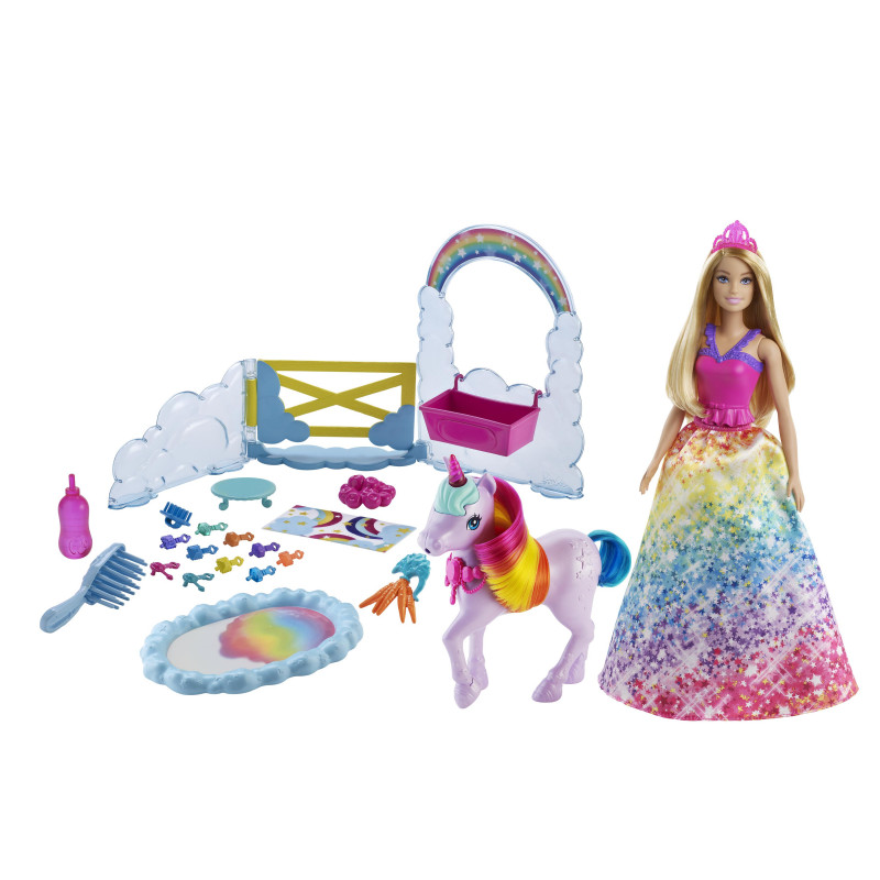 Dreamtopia Unicorn Pet Playset with Barbie Princess Doll (GTG01)