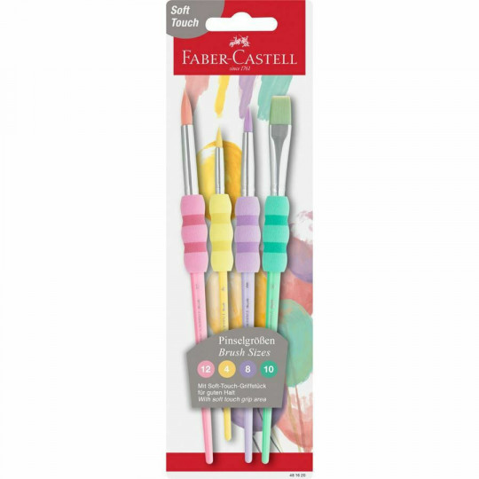 Faber Castell Set Of Plywood PaintBrushes &amp; Round No4 / No10 / No12 / No8 4PCS (12310100)