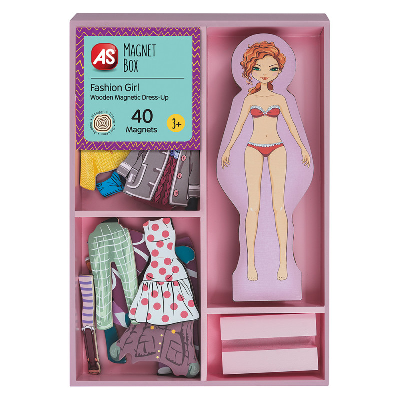 AS Magnet Box Fashion Girl Dress-Up 40 Educational Wooden Magnets For Ages 3+(1029-64053)